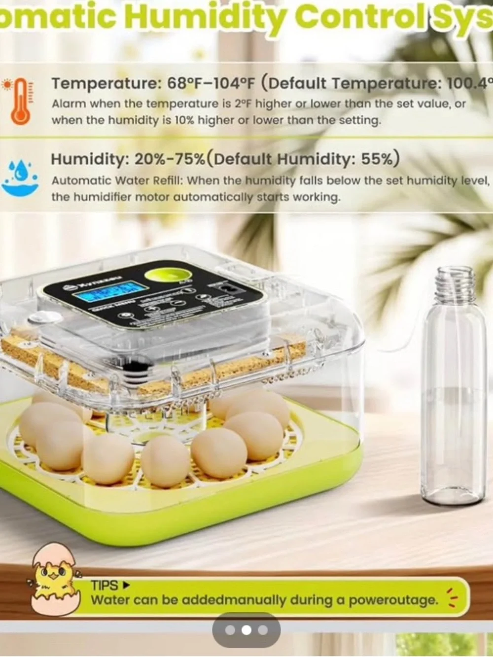 Compact Green Egg Incubator for 12 eggs with Built-in Turbine Fan